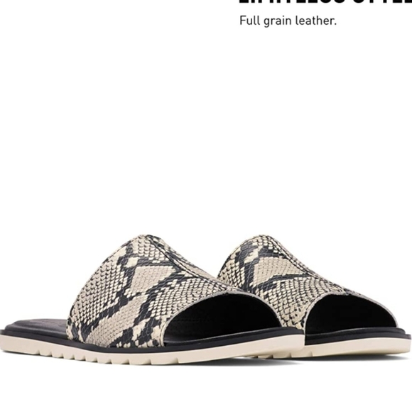 Sorel Shoes - New Sorel Women's Ella II Block Slide Sandals Flats Black Snakeskin Size 8 NEW